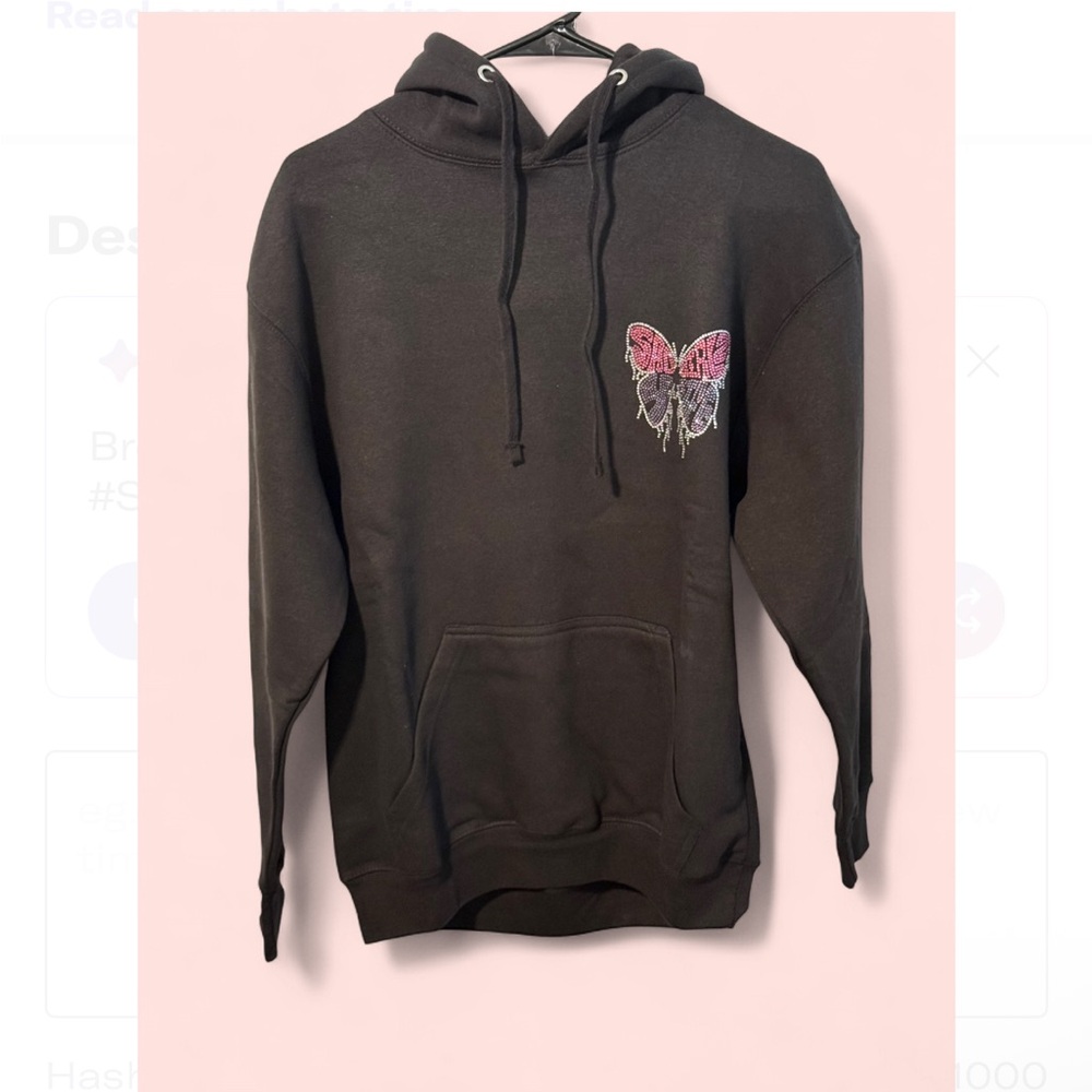 Sad Boys, The Sad Girlz Crystal Hoodie with Pink Butterfly.